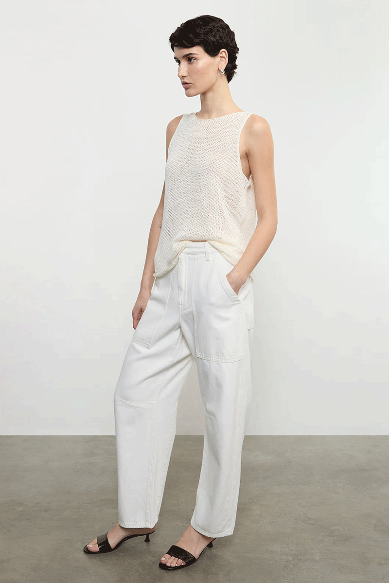 Linen Open Knit Tank - White