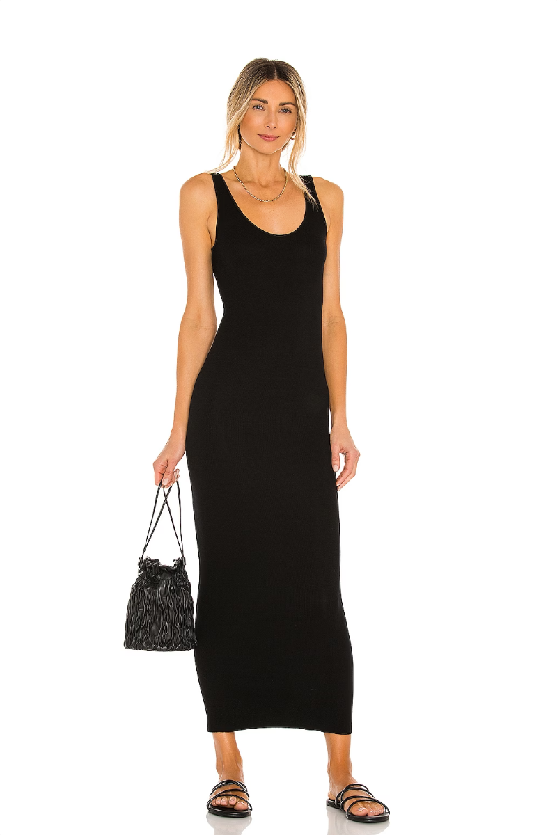 Stretch Silk Knit Maxi Tank Dress - Black