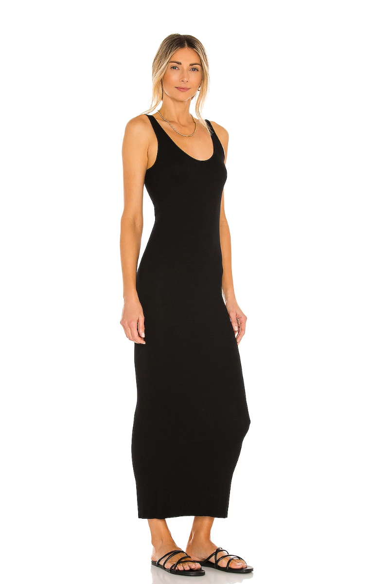 Stretch Silk Knit Maxi Tank Dress - Black