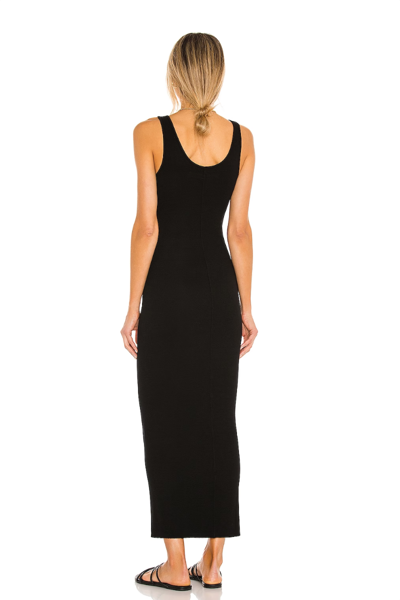 Stretch Silk Knit Maxi Tank Dress - Black