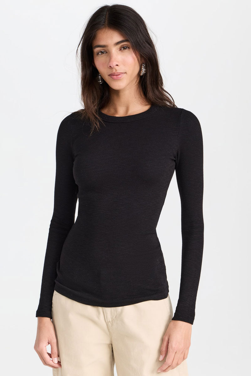 Textured Rib L/S Crew - Black