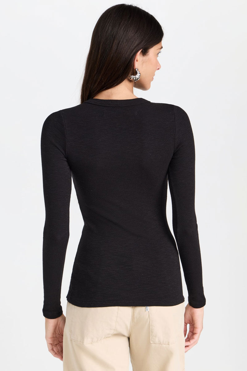 Textured Rib L/S Crew - Black