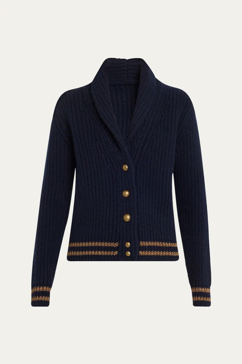 Knitted Shawl Cardigan - Navy