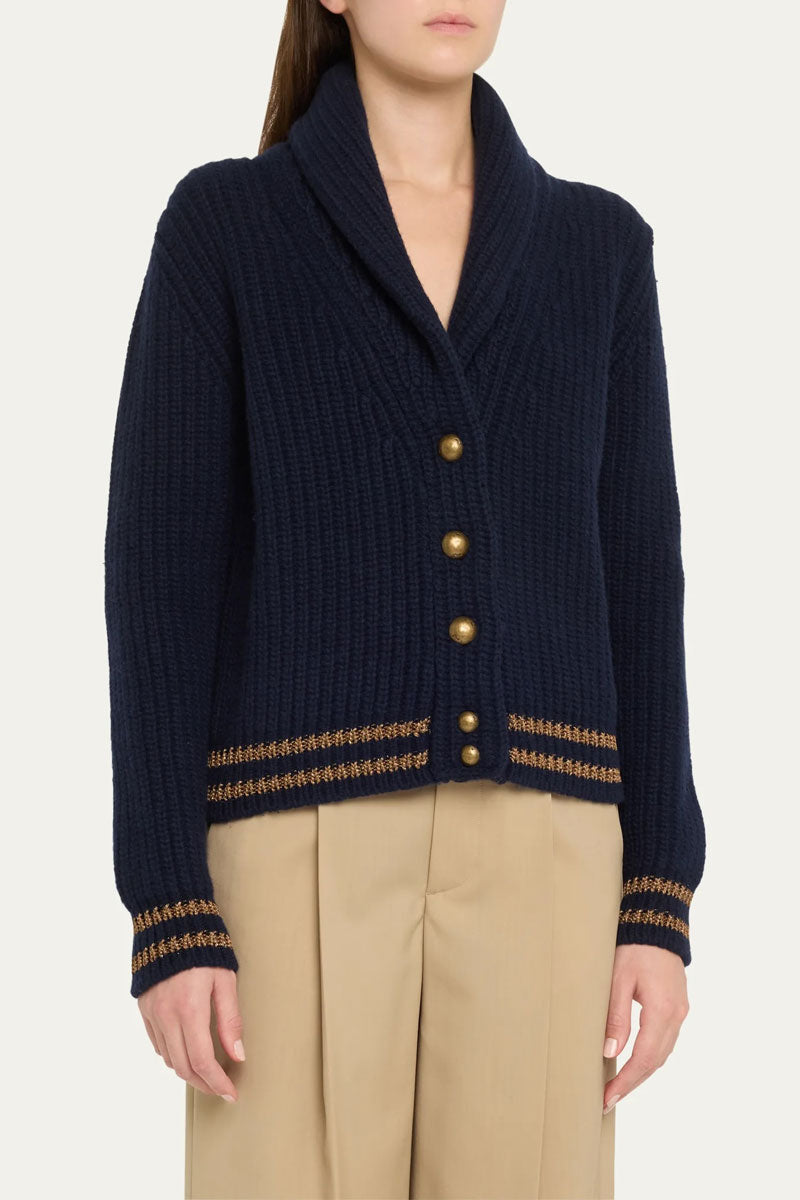 Knitted Shawl Cardigan - Navy