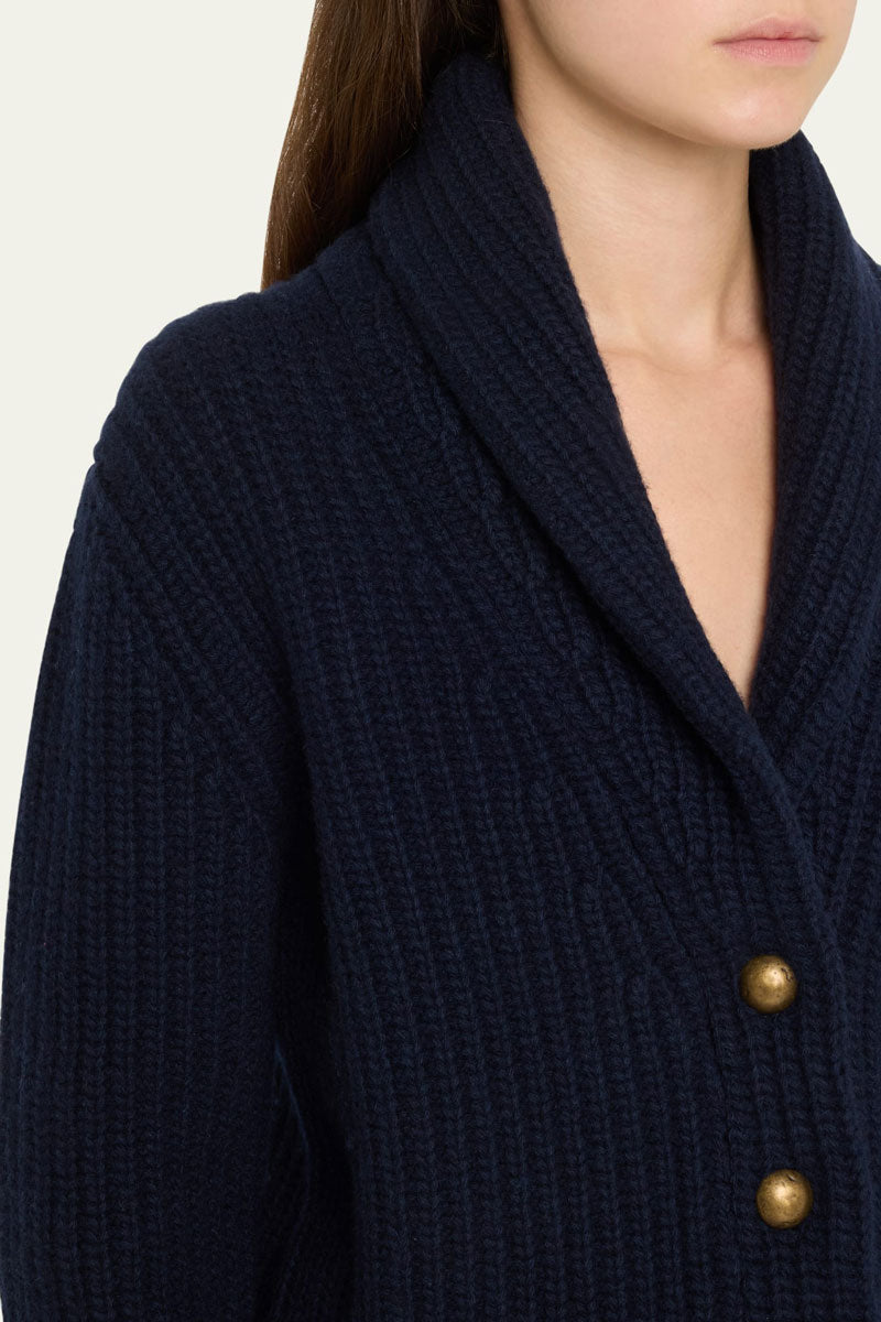 Knitted Shawl Cardigan - Navy