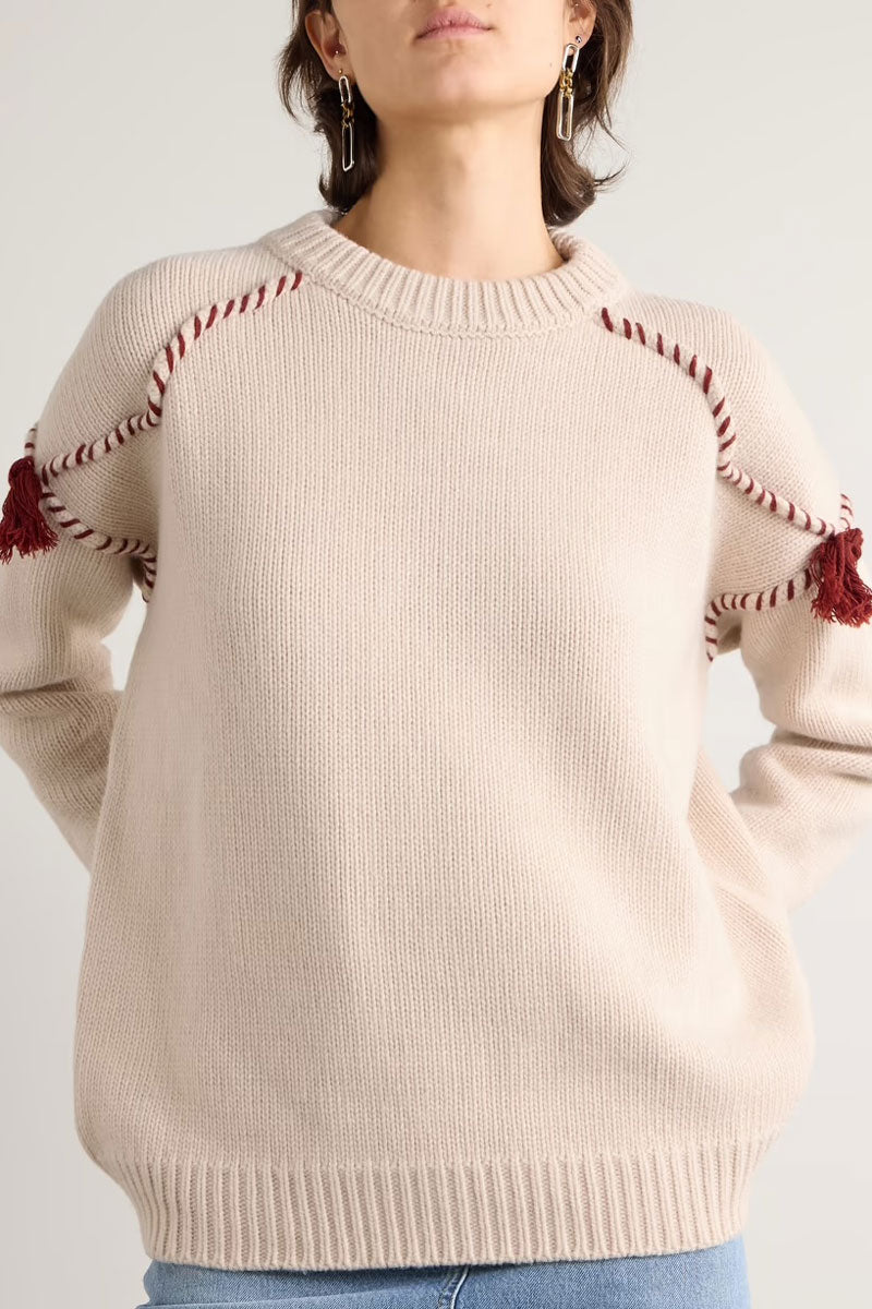 Tasseled Cashmere Pullover - Beige