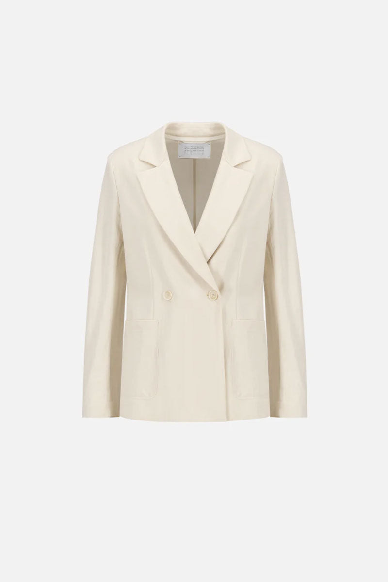 Double Breasted Blazer With Shoulder Pads - Ivory