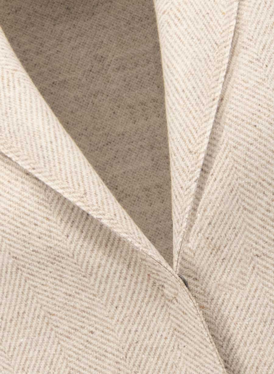 Cocoon Coat Patterned Cashmere - Cream Herringbone