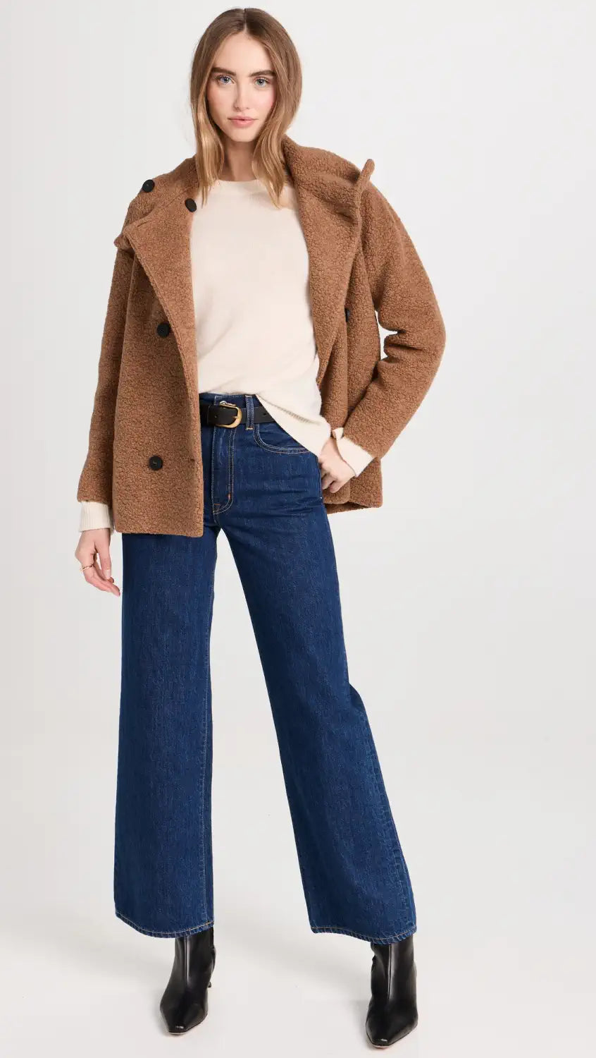 Cropped Funnel Boucle Jacket - Teddy Brown