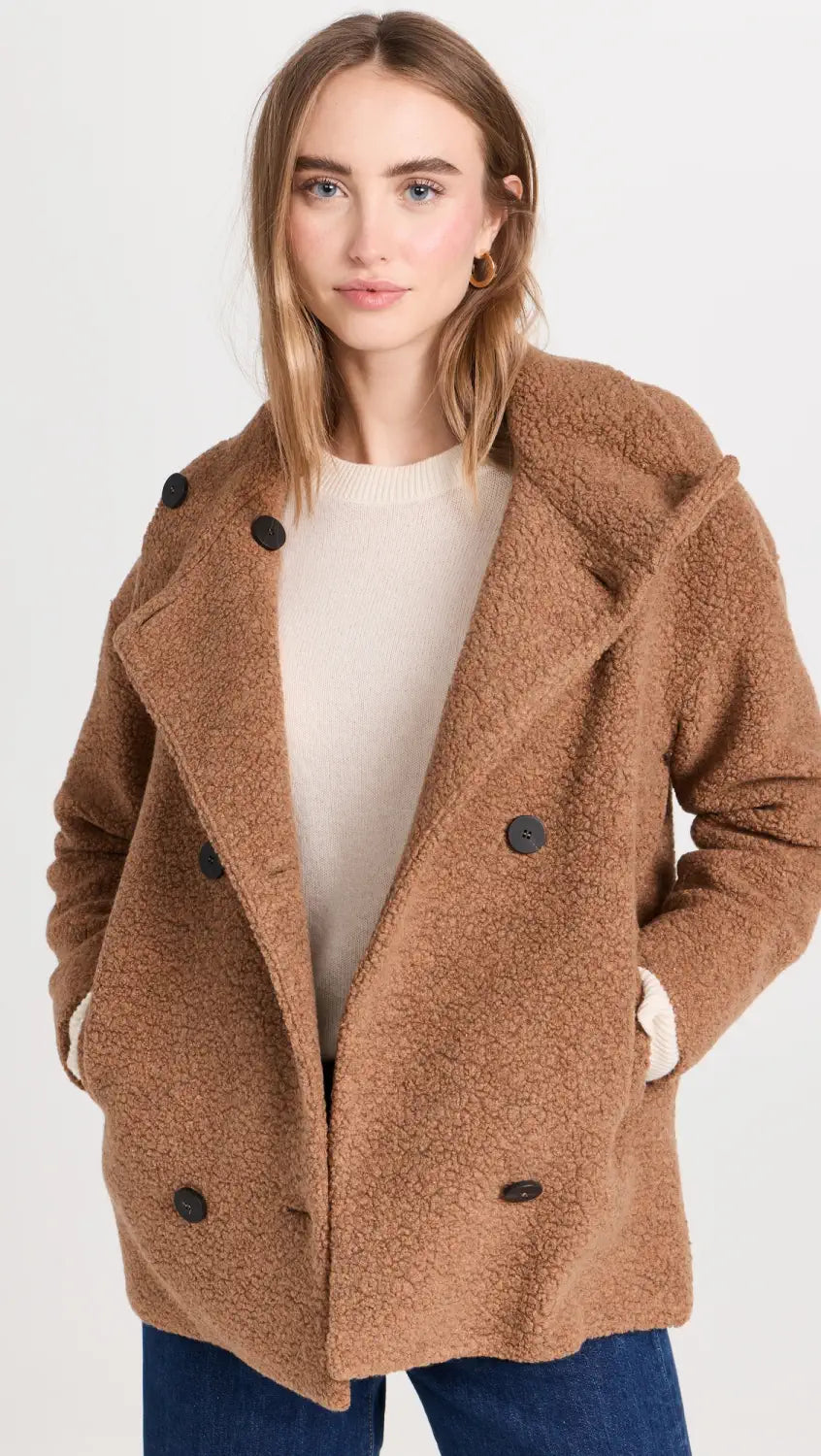 Cropped Funnel Boucle Jacket - Teddy Brown