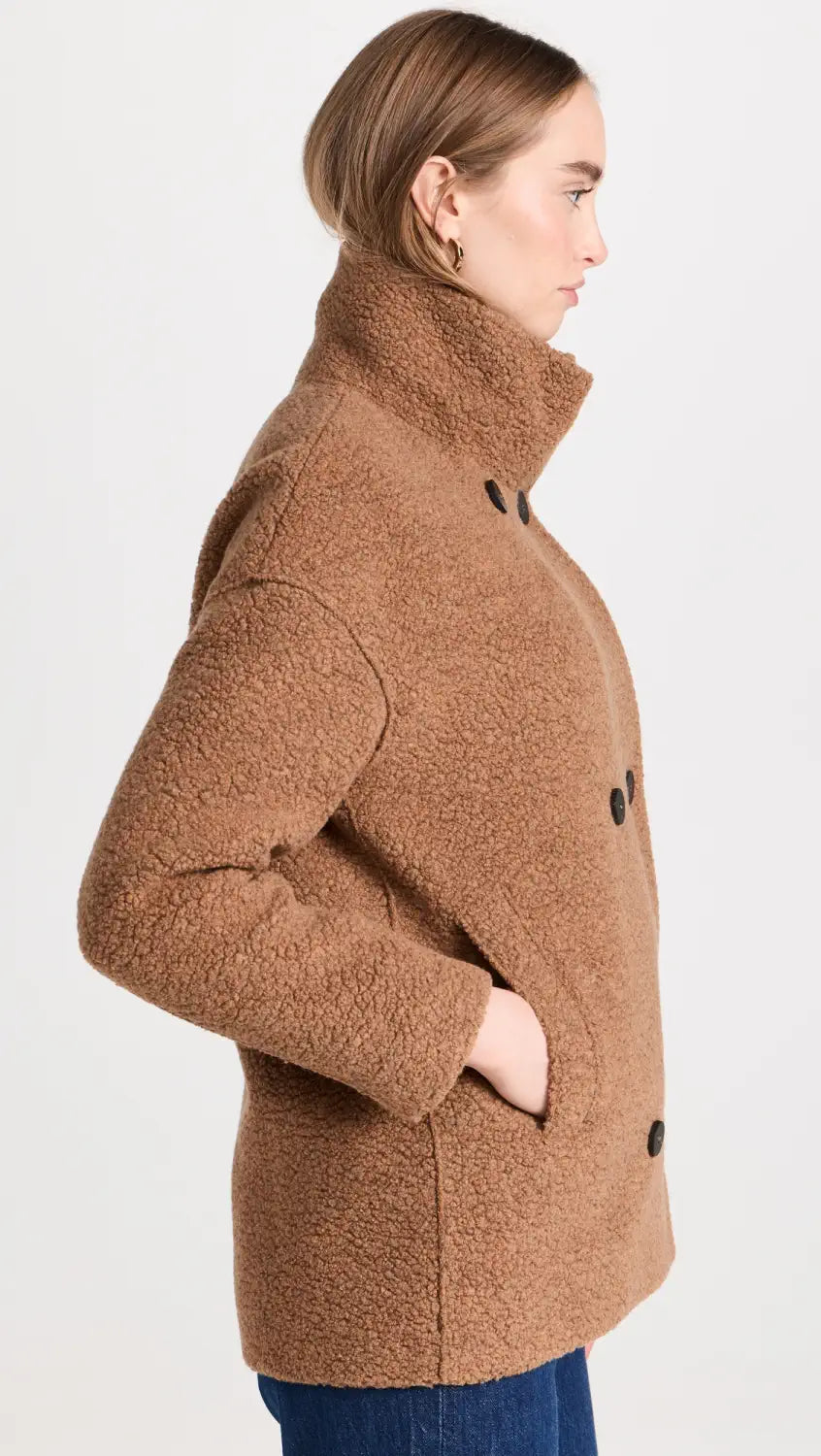 Cropped Funnel Boucle Jacket - Teddy Brown