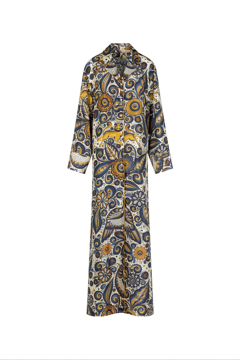 Jose de Jesus Alvarez Dress - Blue/Ochre Multi Print