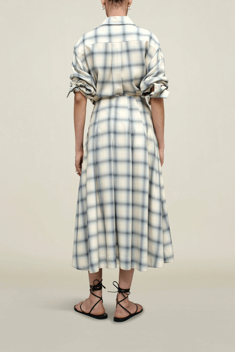 Dakota Pleated Skirt Airbrush Flannel - Ivory/Grey Blue Plaid