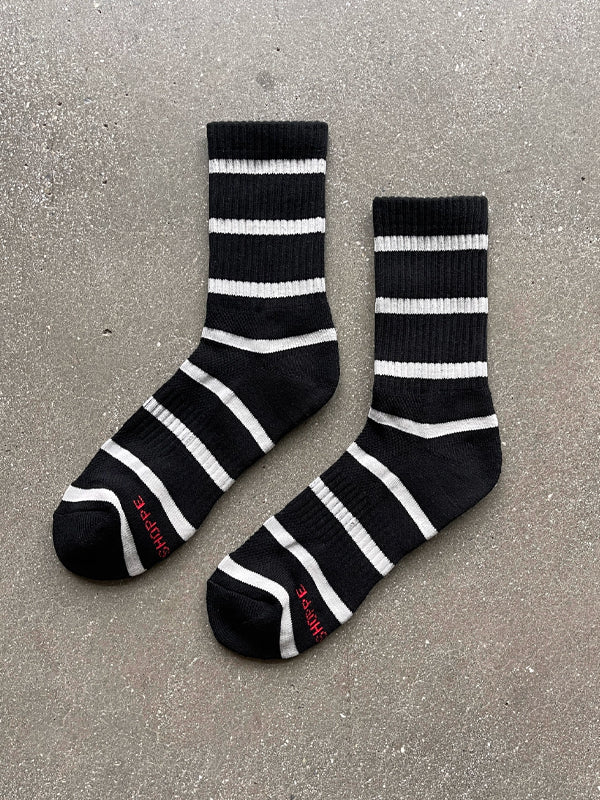 Boyfriend Socks - Black White Stripe