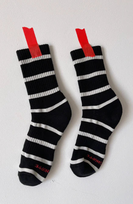 Boyfriend Socks - Black White Stripe