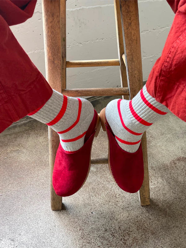 Boyfriend Socks - Grey Red Stripe