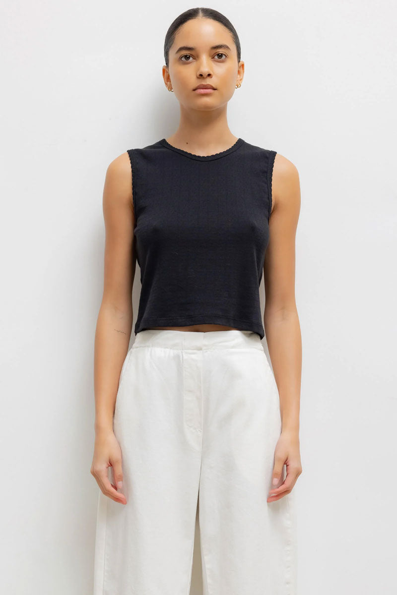 Pointelle Sleeveless Crew - Black