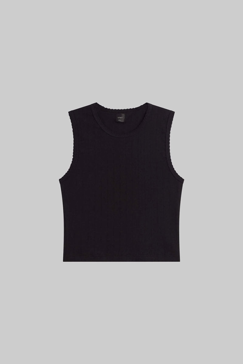 Pointelle Sleeveless Crew - Black