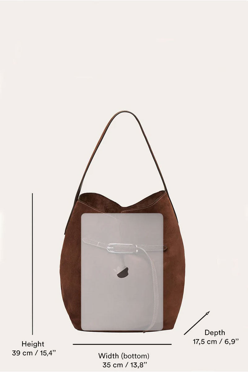Belted Bucket Large Bag - Dark Brown Suede