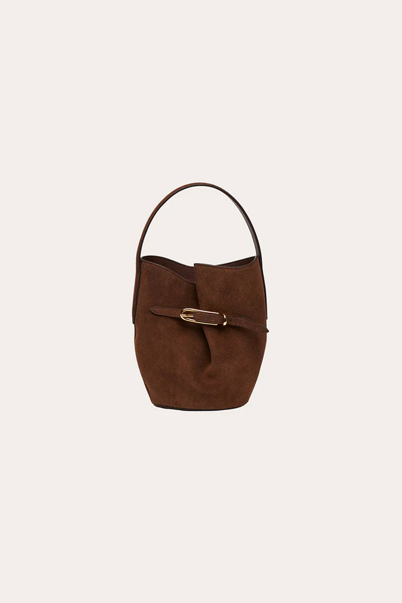 Belted Bucket Mini Bag - Dark Brown Suede