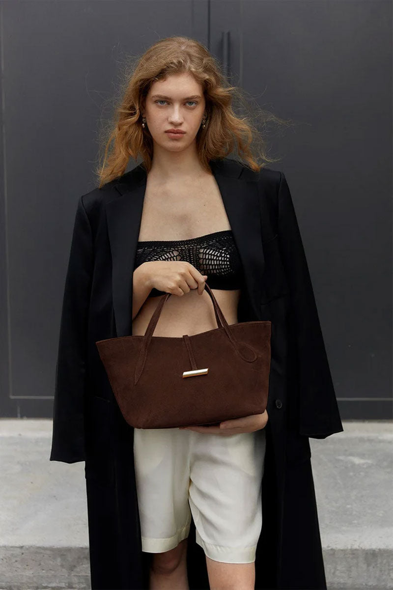 Petite Penne Tote - Dark Brown Suede