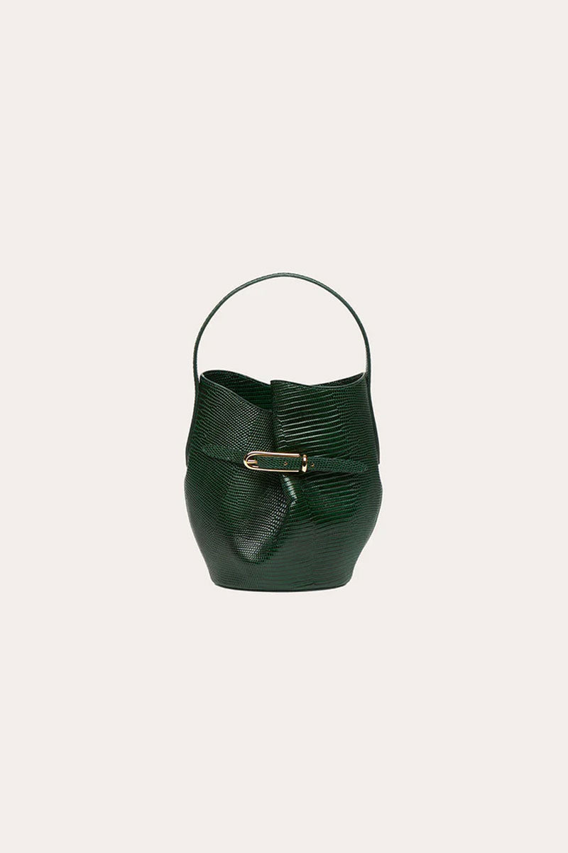Belted Bucket Mini Bag - Emerald Embossed Lizard