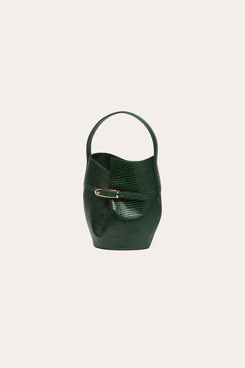 Belted Bucket Mini Bag - Emerald Embossed Lizard