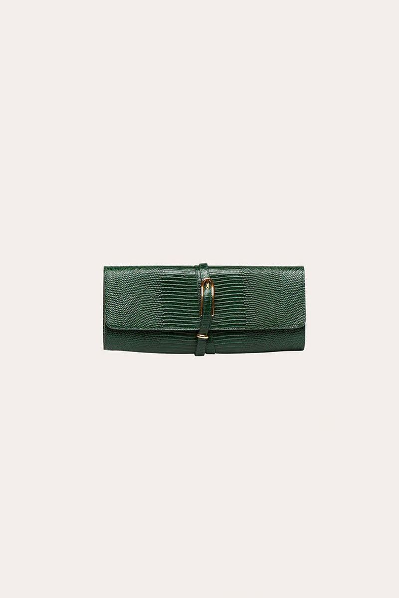 Belted Clutch - Emerald Embossed Lizard