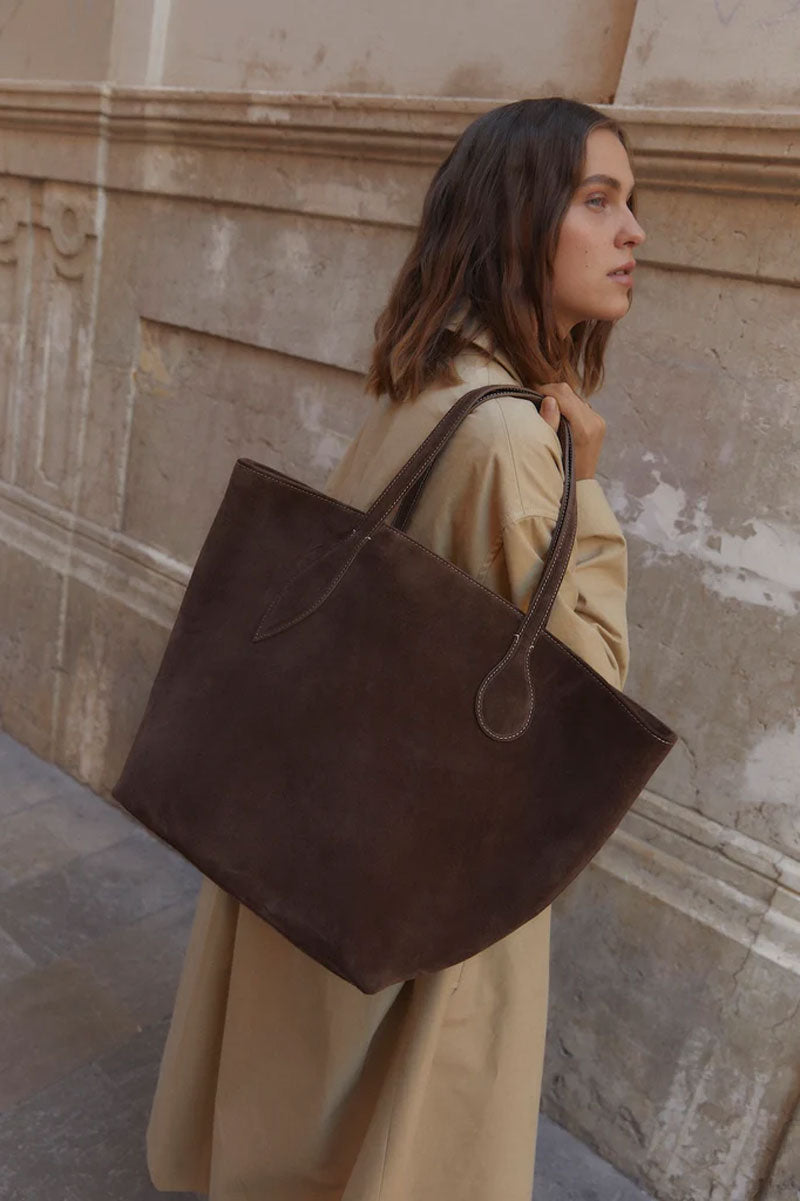 Sprout Tote - Dark Brown Suede