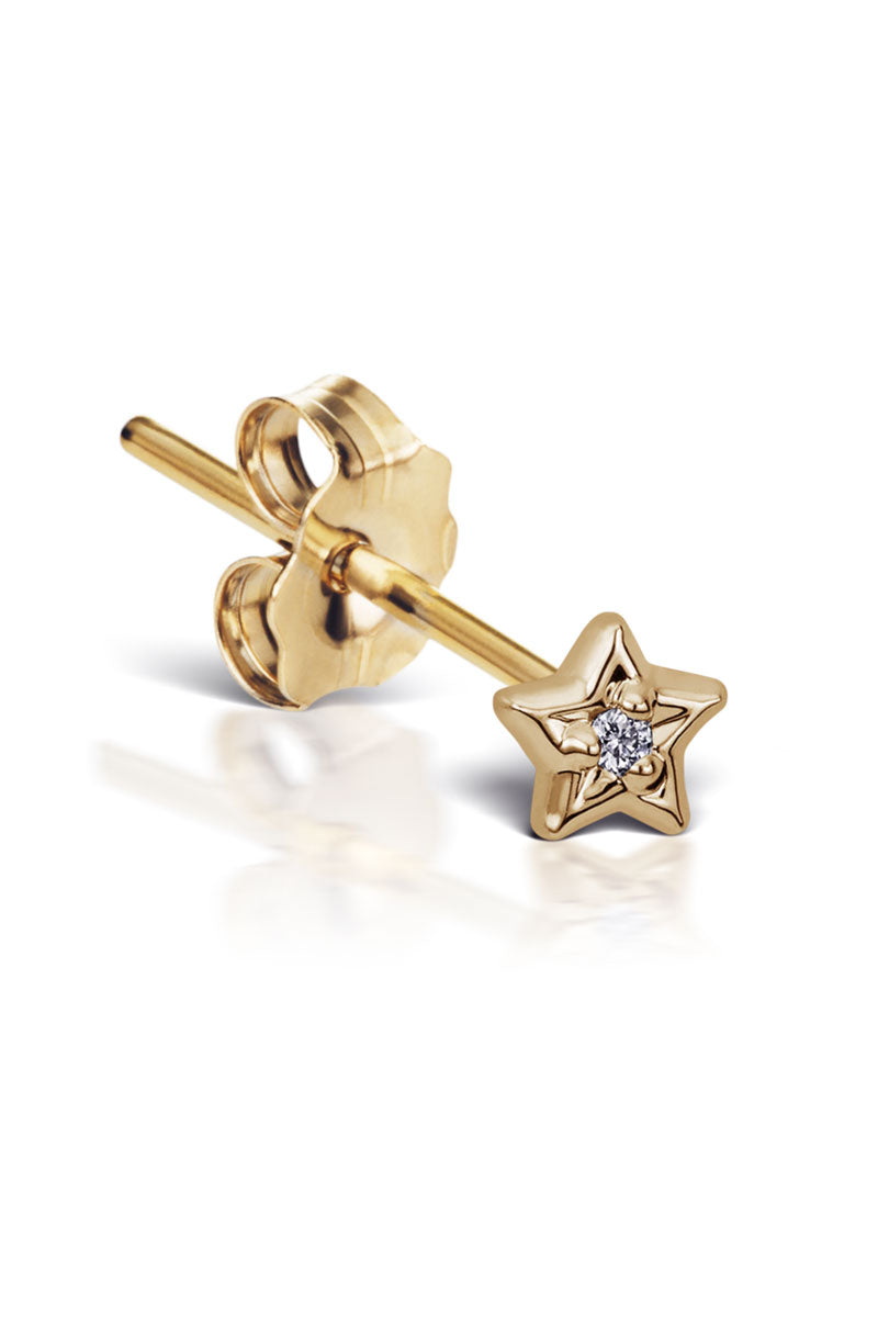 Diamond Solitaire Star Stud Earring - Yellow Gold