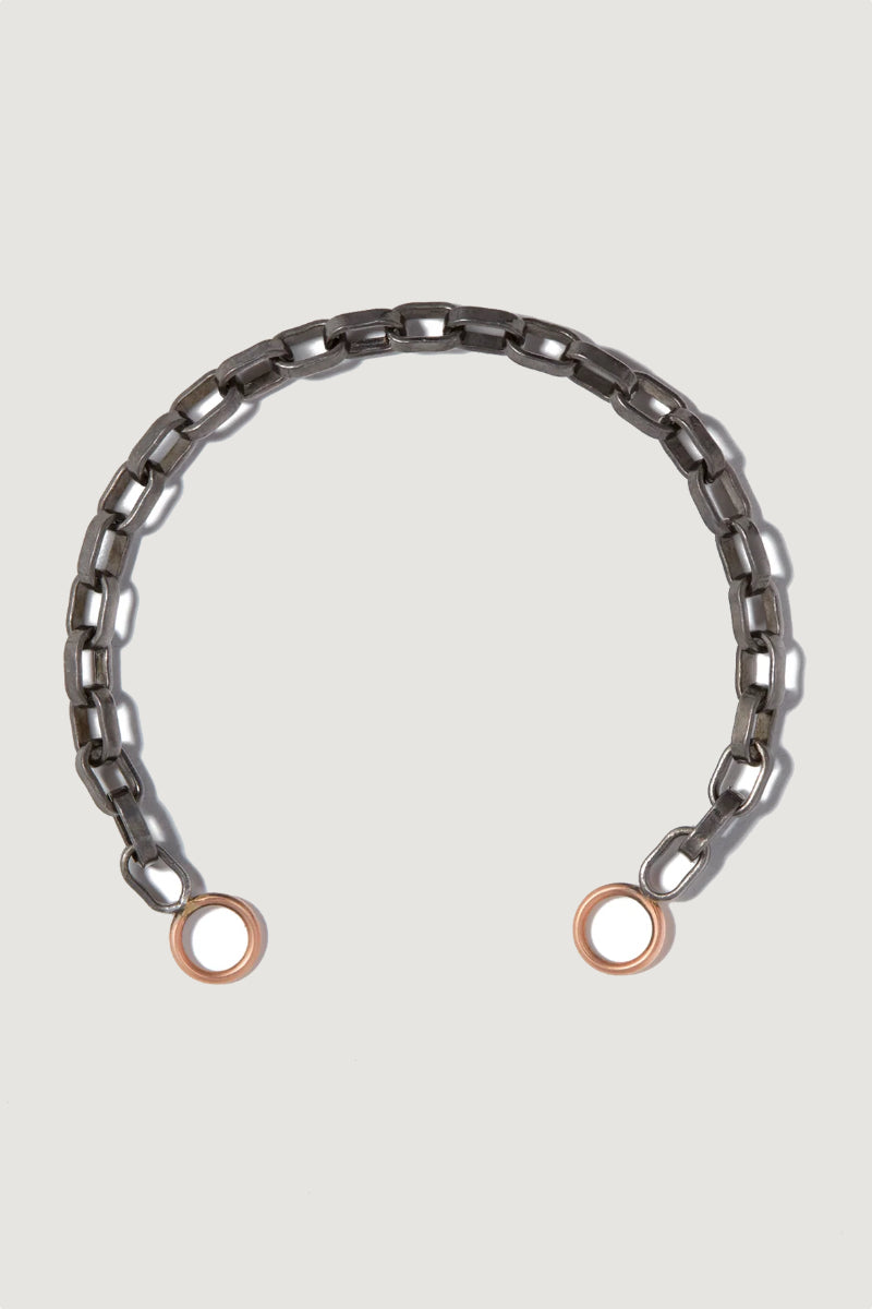 Biker Chain Bracelet - Blackened Silver w/ Rose Gold Loops