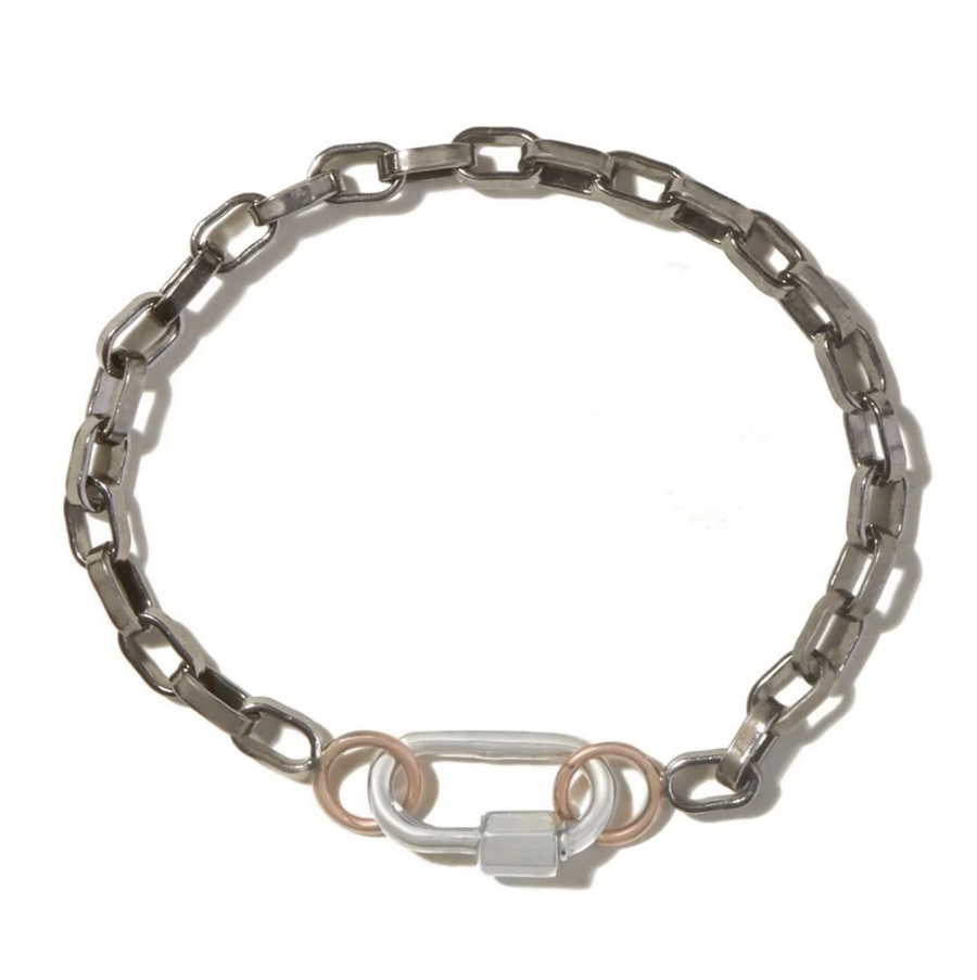 Biker Chain Bracelet - Blackened Silver w/ Yellow Gold Loops