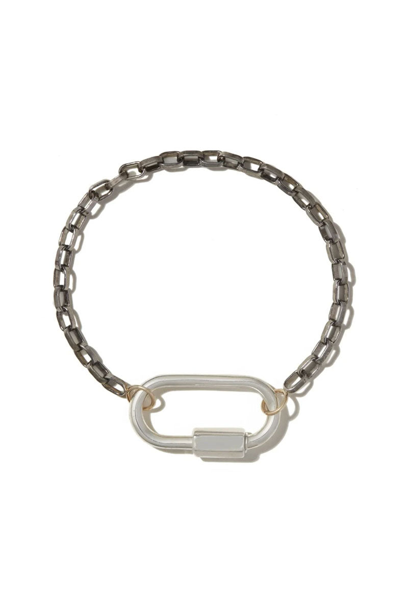 Biker Chain Bracelet - Blackened Silver w/ Yellow Gold Loops