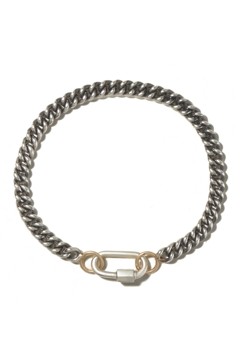 Heavy Curb Chain Bracelet - Silver w/ Yellow Gold Loops