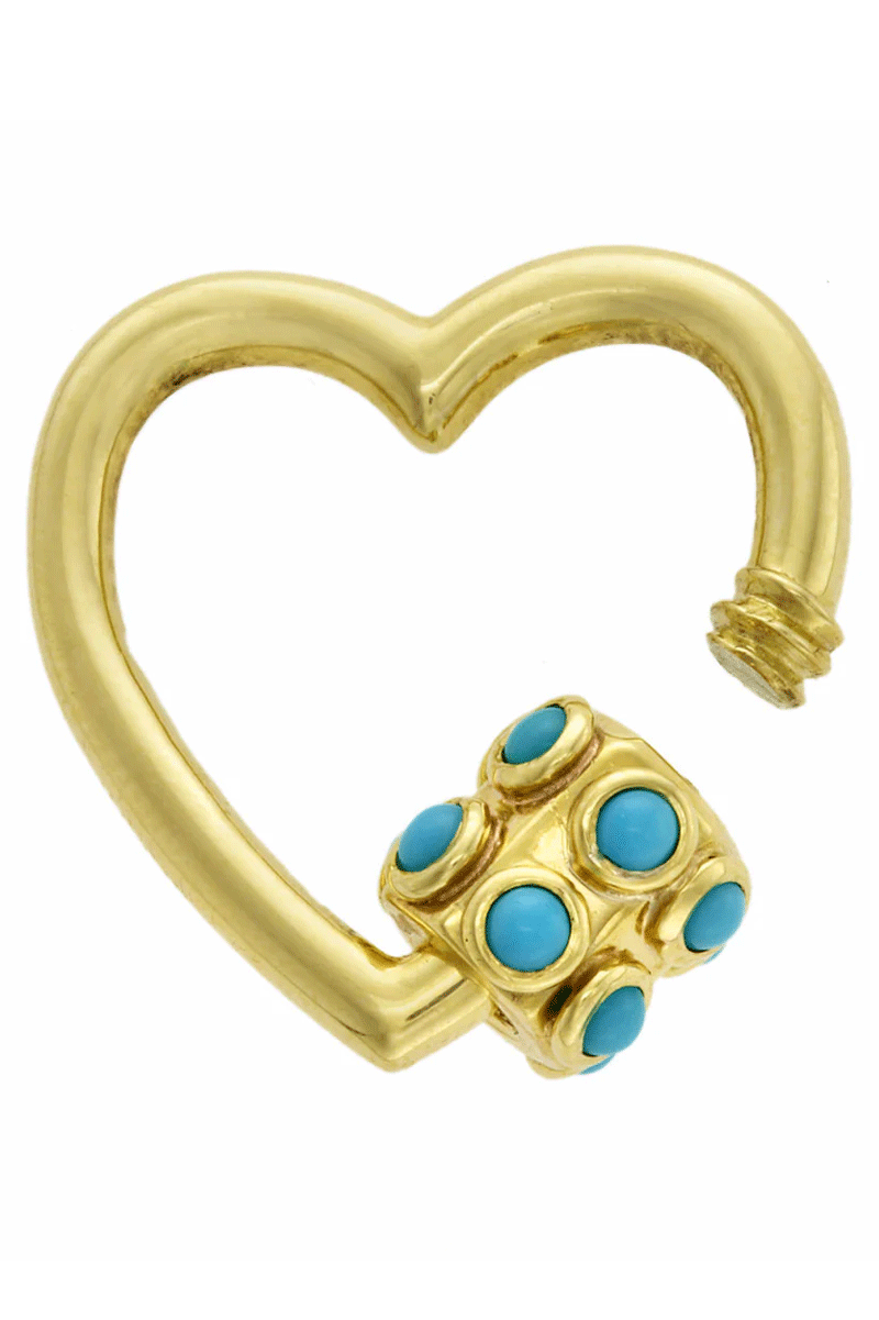 Stoned Heartlock - 14k Yellow Gold & Turquoise