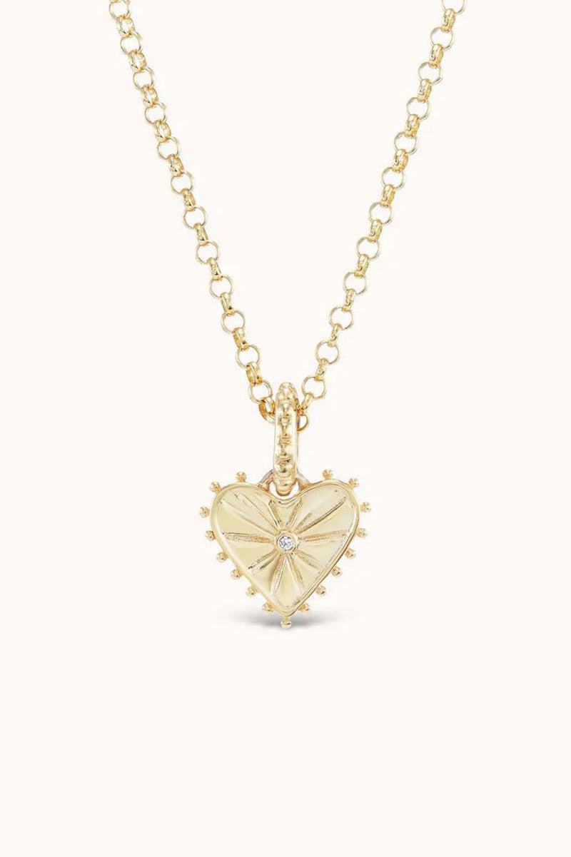 Mini Dangling Heart Charm - Yellow Gold White Diamond