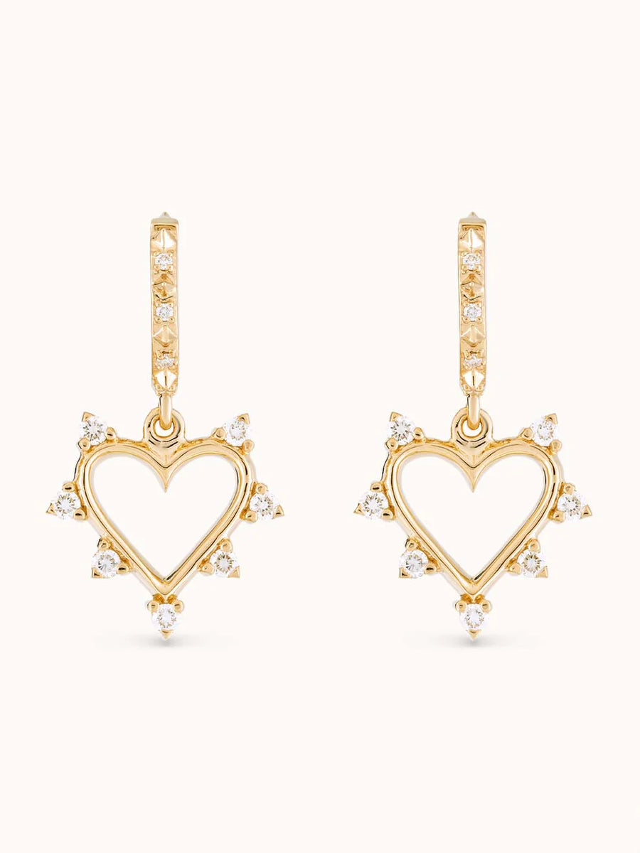 Open Heart Earrings Diamond - Yellow Gold