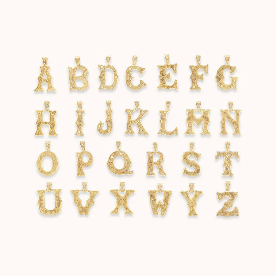 Small Southwestern Letter Charm- Yellow Gold