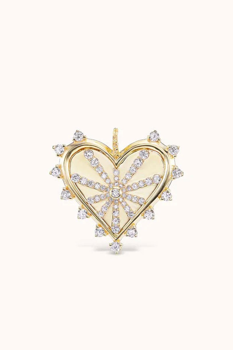 Small Pave Spiked Heart Charm Diamond - 14k Yellow Gold