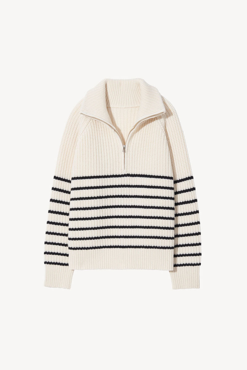 Amelina Sweater - Ivory/Dark Navy Stripe