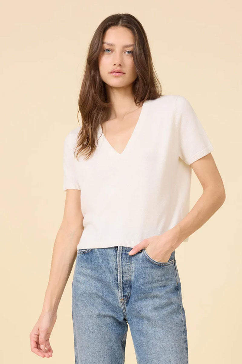 Kadri Cashmere V Neck Tee -  Ivory