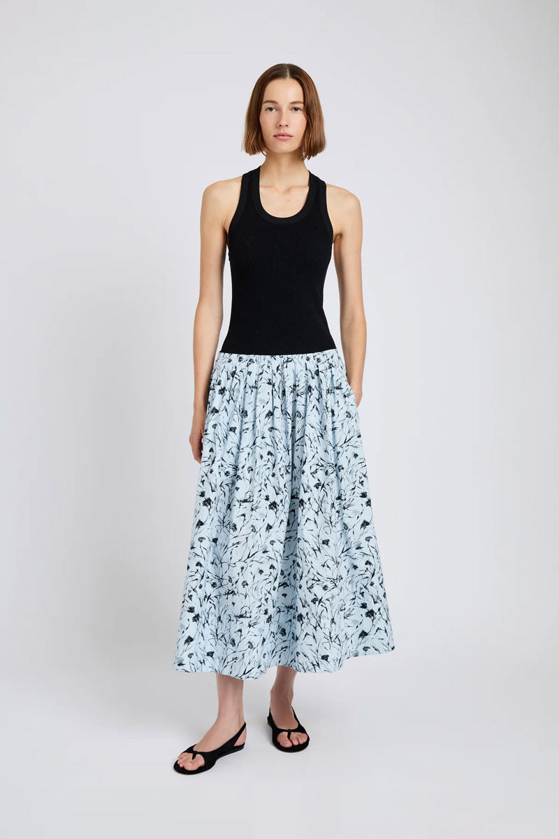 Austin Skirt in Printed Poplin - Frost Black Print