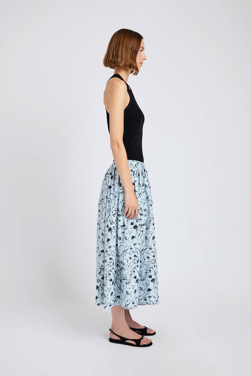 Austin Skirt in Printed Poplin - Frost Black Print