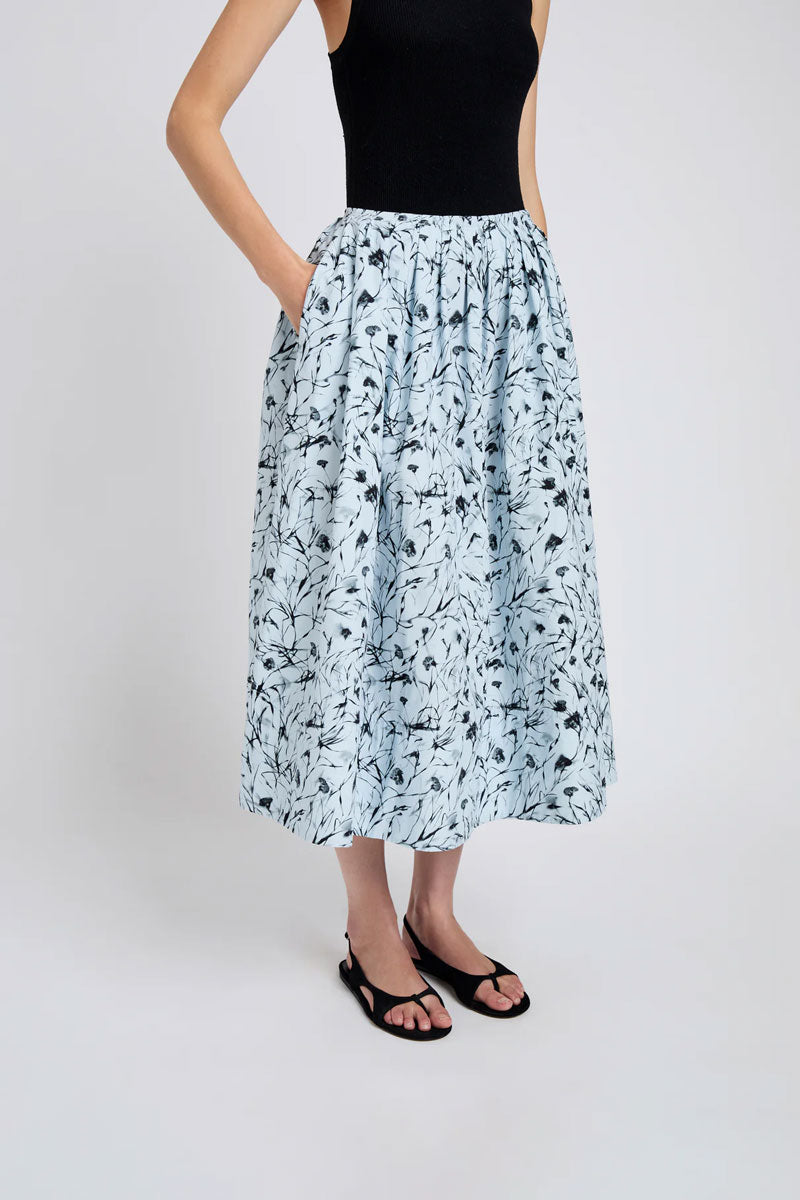 Austin Skirt in Printed Poplin - Frost Black Print