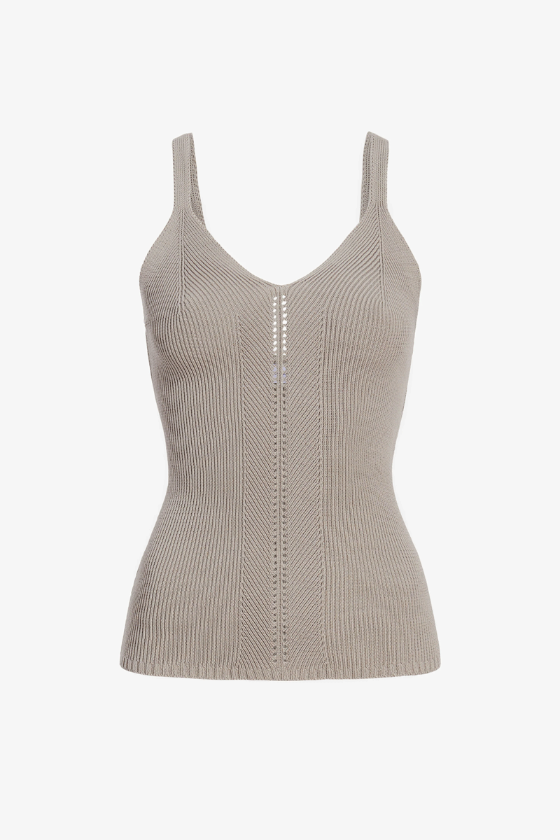 Gene Knit Tank Top in Picot Cotton - Granite