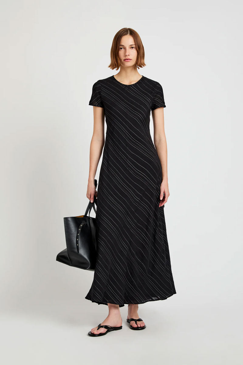Joss Dress in Woven Stripe Flou - Black White