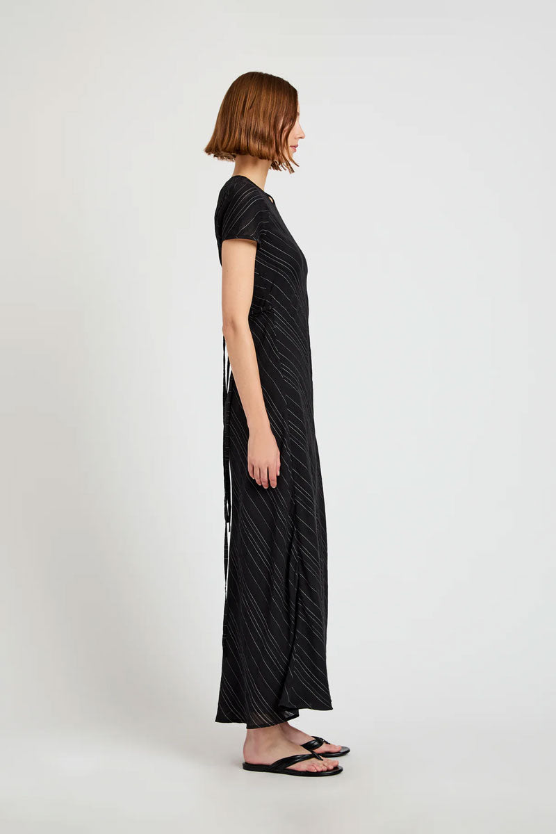 Joss Dress in Woven Stripe Flou - Black White