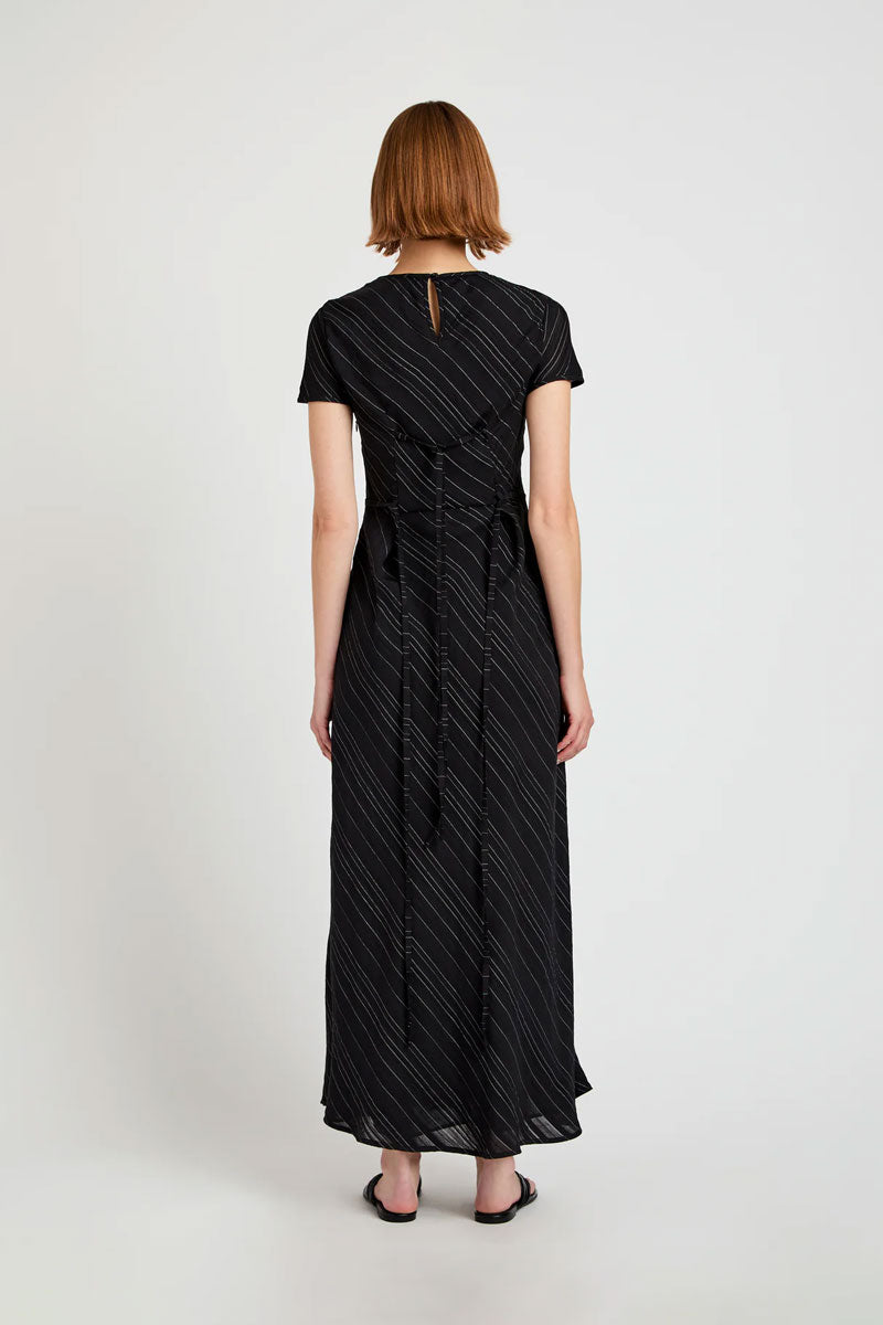 Joss Dress in Woven Stripe Flou - Black White