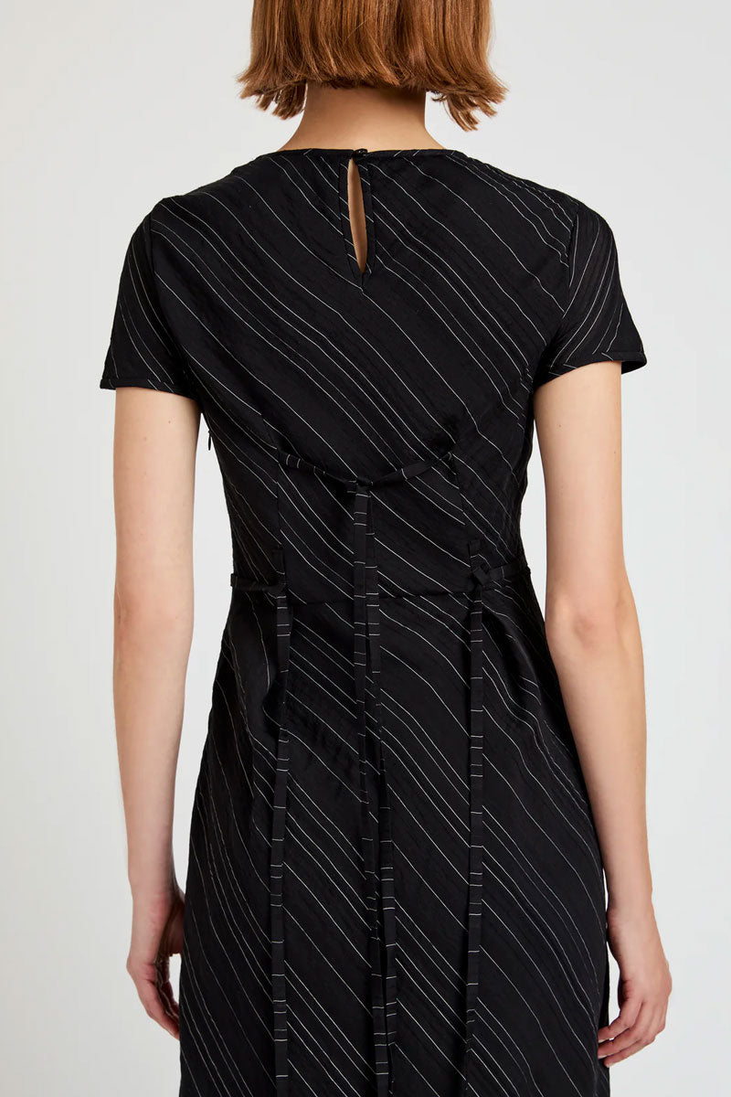 Joss Dress in Woven Stripe Flou - Black White