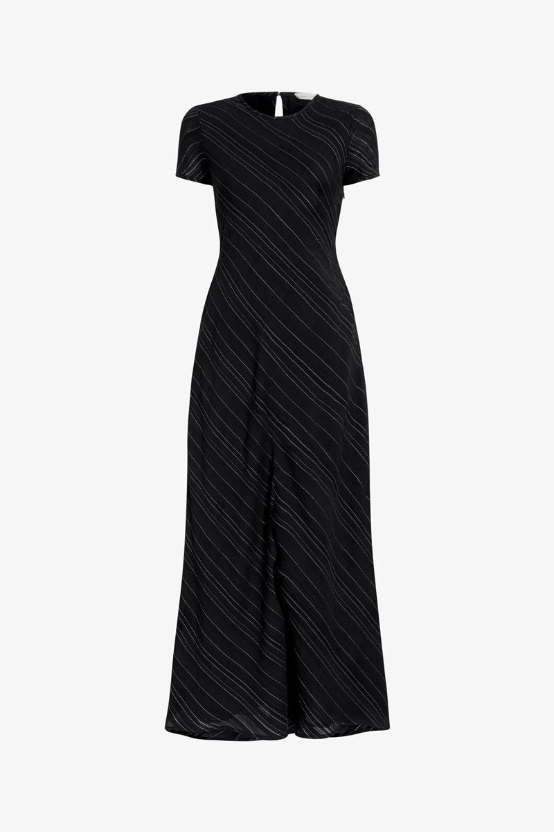 Joss Dress in Woven Stripe Flou - Black White